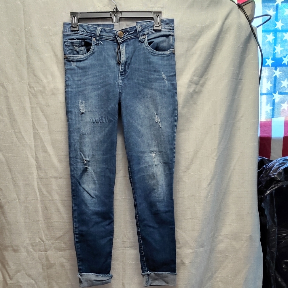 Stylish Blue Distressed Ankle Jeans
